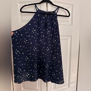 Papermoon Dark Blue Tank Top with White Bird Pattern